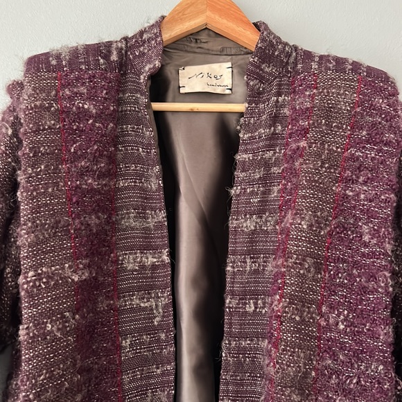 Nikos • Vintage 70s-80s Handwoven Art Knit Purple Sweater Blazer Jacket One Size - Picture 3 of 17